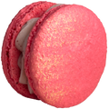 Pink macaron with a white filling on a white background